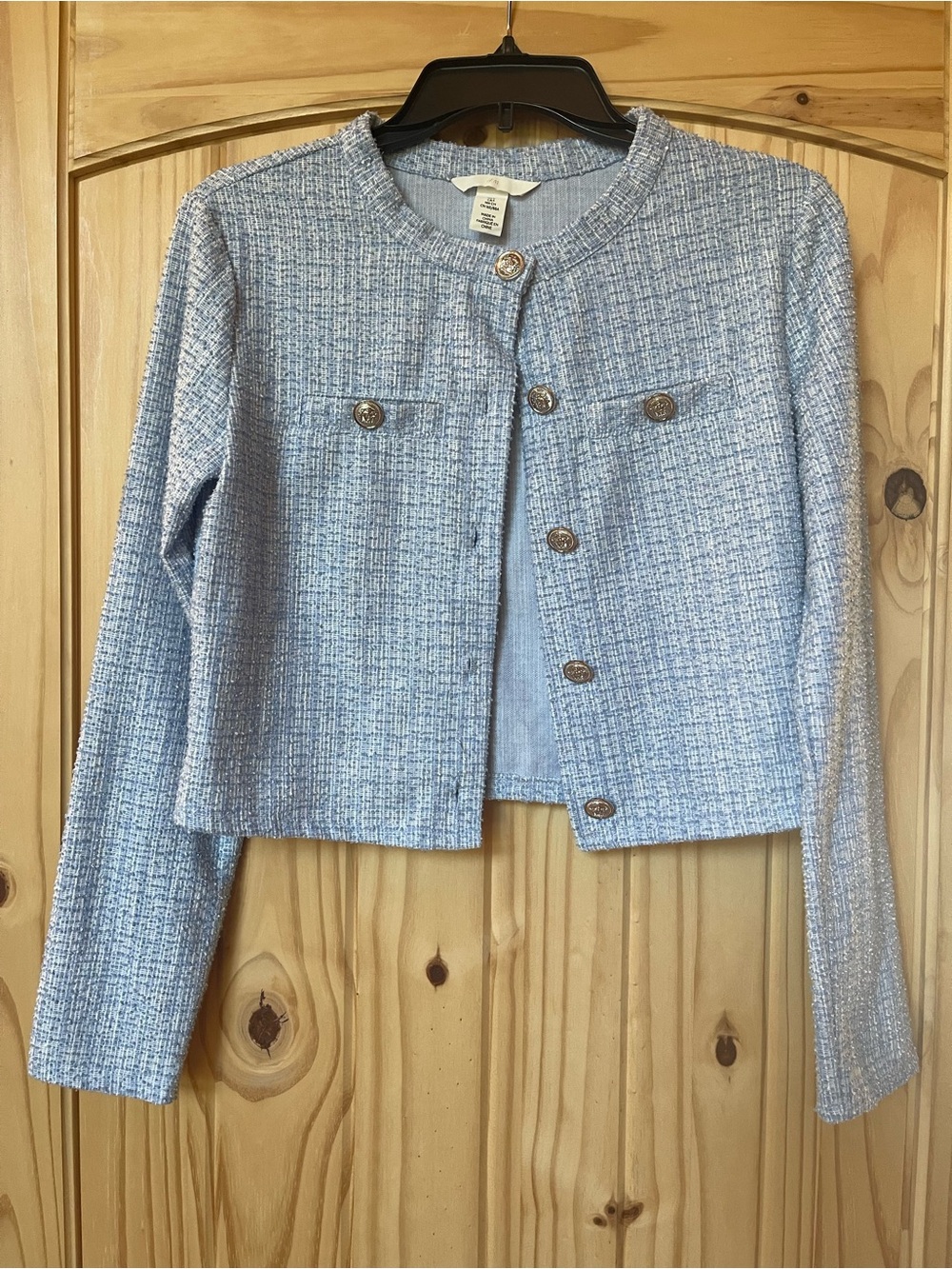 H&M Light Blue Tweed Cropped Blazer